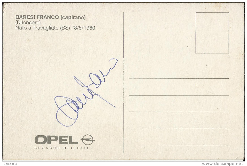 FRANCO BARESI - Cartolina Autografata  - FG -           #01 - Voetbal