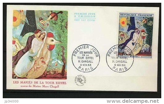 FRANCE Yvert 1398  FDC, Enveloppe 1 Er Jour. CHAGALL. Paris  9/11/1963 - 1960-1969