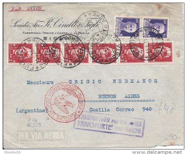 1938 Volo Europa - Sud America Italia - Argentina Posta Aerea Firenze - Buenos Aires - Poststempel (Zeppeline)