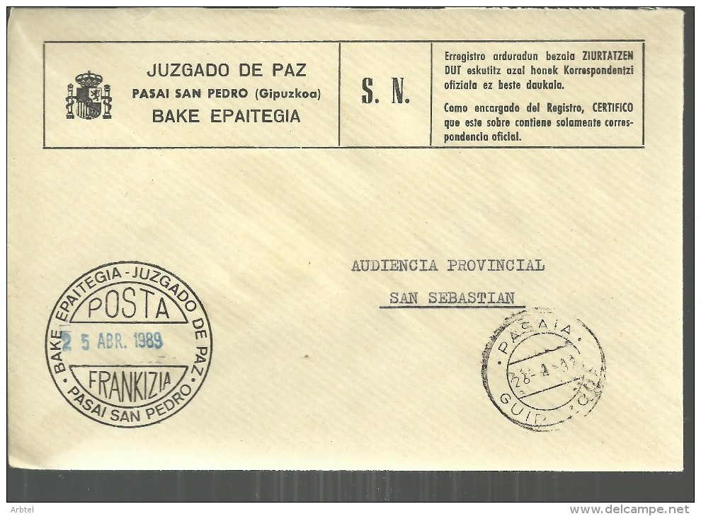 PASAJES PASAIA GUIPUZOA CC CON FRANQUICIA JUZGADO DE PAZ - Postage Free