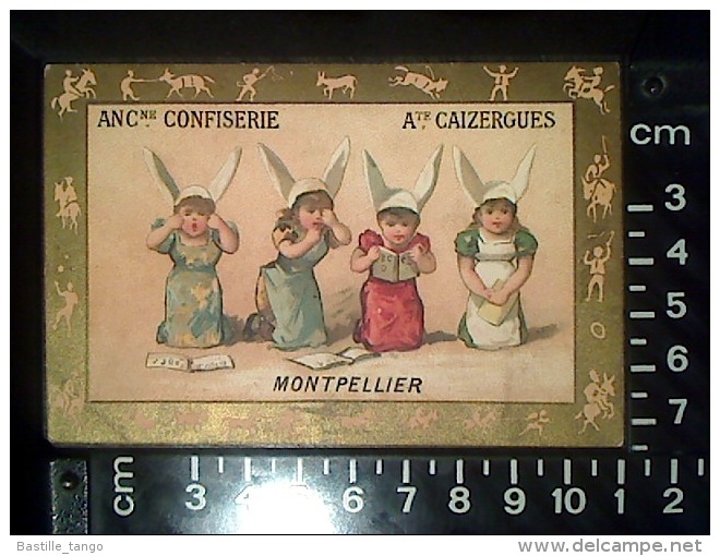 CALENDRIER CHROMO PUBLICITAIRE 1886 G. MEUTON ANC. CONFISERIE Ate CAIZERGUES MONTPELLIER ECOLE BONNETS D'ANE - Klein Formaat: ...-1900