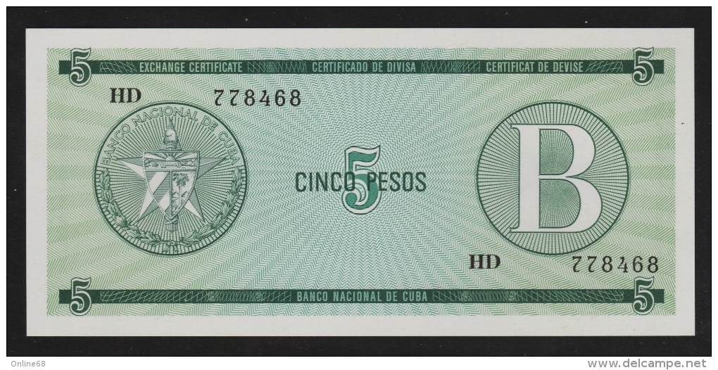 CUBA 5 PESOS ND (1985) Série B  # HD 778468 - Fortresses In Cuba" Issue Foreign Exchange Certificates - Cuba