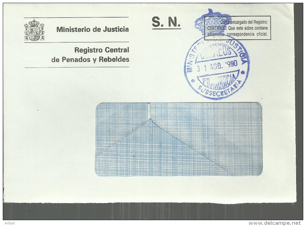 CC CON FRANQUICIA MINISTERIO DE JUSTICIA SUBSECRETARIA - Franchise Postale