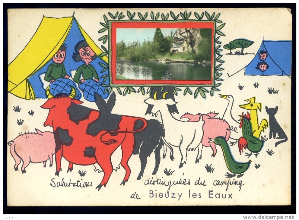 Cpa  Du 56 Bieuzy Les Eaux -- Salutations Distinguées Du Camping De Bieuzy ----------  Baud Pontivy   PY29 - Baud