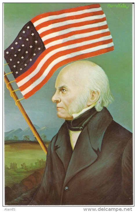 US President John Quincy Adams, Morris Katz Artist Signed C1960s Vintage Postcard - Personaggi