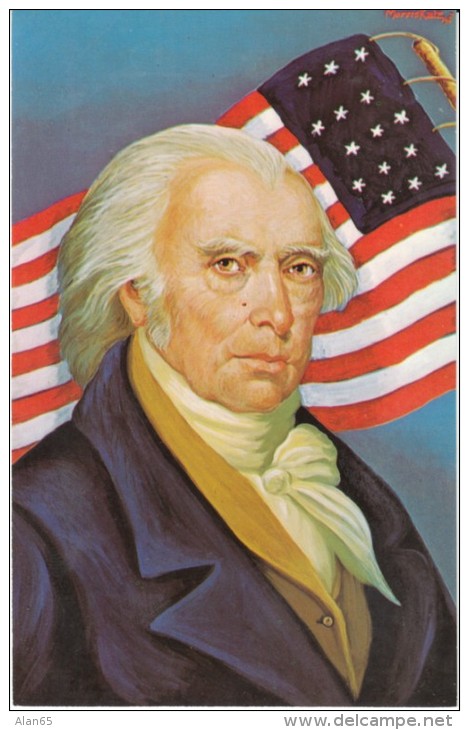 US President James Madison, Morris Katz Artist Signed C1960s Vintage Postcard - Personaggi