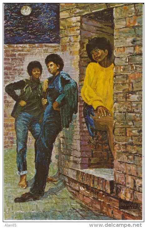 Black Women, 'Three Soul Sisters' Morris Katz Artist Signed C1960s Vintage Postcard - Black Americana