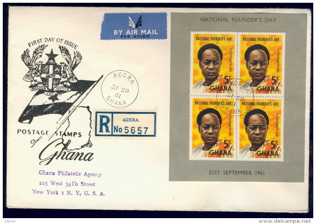 BL5-241 GHANA 1957 FDC MI M/S, BLOCK 5 PRESIDENT NKRUMAH, NATIONAL FOUNDERS DAY. - Ghana (1957-...)