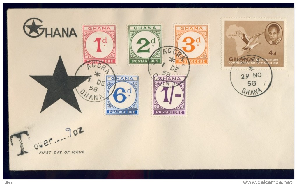 BL5-242 GHANA 1958 FDC PODSTAGE DUE MI 6-10 WITH TAX PENALTY. - Ghana (1957-...)