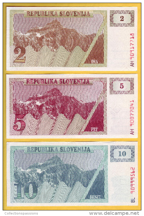 SLOVENIE - Lot De 3 Billets De 2, 5 Et 10 Tolarjev. 1990. Pick: 2a, 3a Et 4a. NEUF - Slovénie