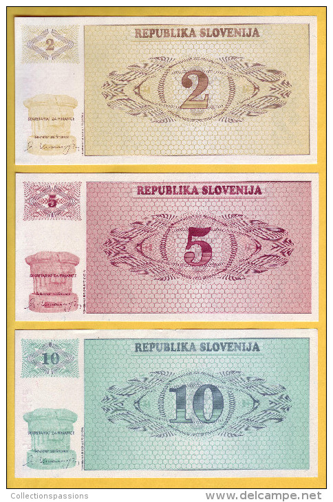 SLOVENIE - Lot De 3 Billets De 2, 5 Et 10 Tolarjev. 1990. Pick: 2a, 3a Et 4a. NEUF - Eslovenia