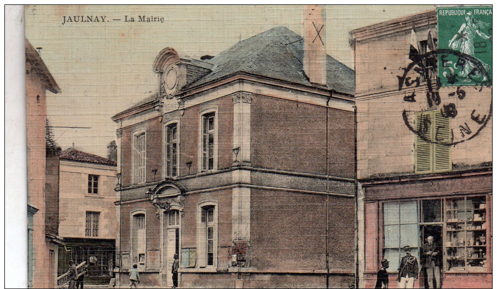 Cpa  37  Jaulnay , Carte Toilee Colorisee....la Mairie Animations... Gendarme , Commerce - Autres & Non Classés