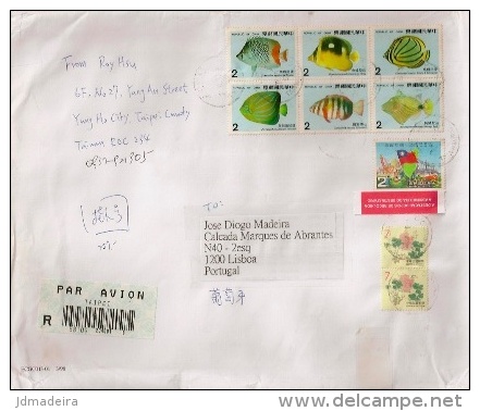 Taiwan Large Cover To Portugal With Fishes Stamps - Covers & Documents