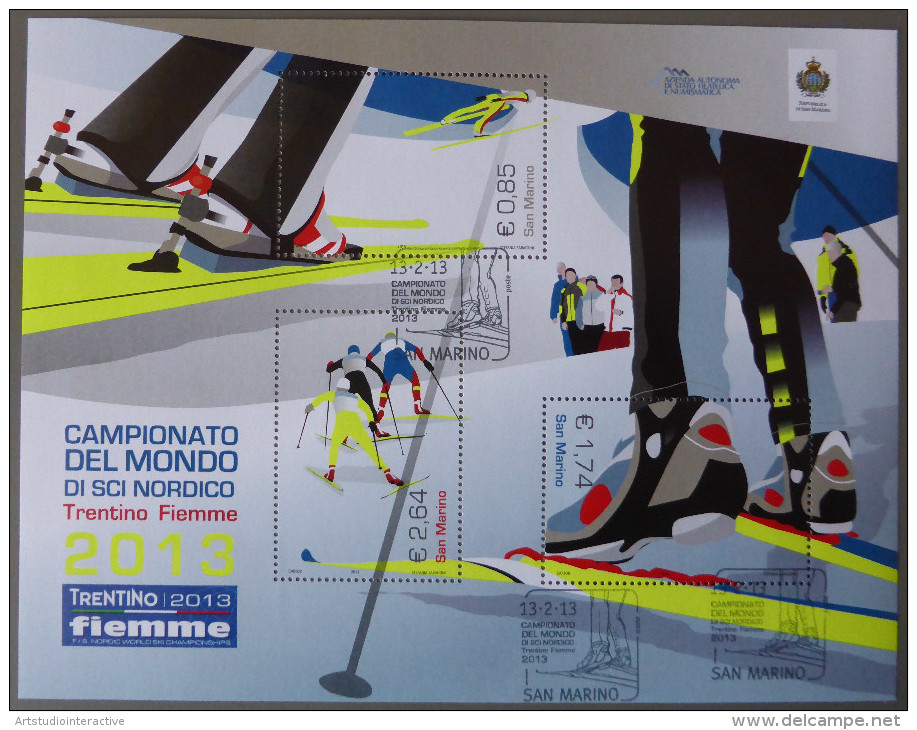 2013 SAN MARINO "CAMPIONATO DEL MONDO SCI NORDICO 2013" FOGLIETTO ANNULLO PRIMO GIORNO - Used Stamps