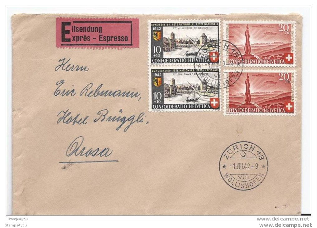 19922 - Enveloppe Exprès Avec Timbre Pro Patria 1922 Envoyée De Zürich 1.8.42. - Superbe Cachet à Date - Storia Postale