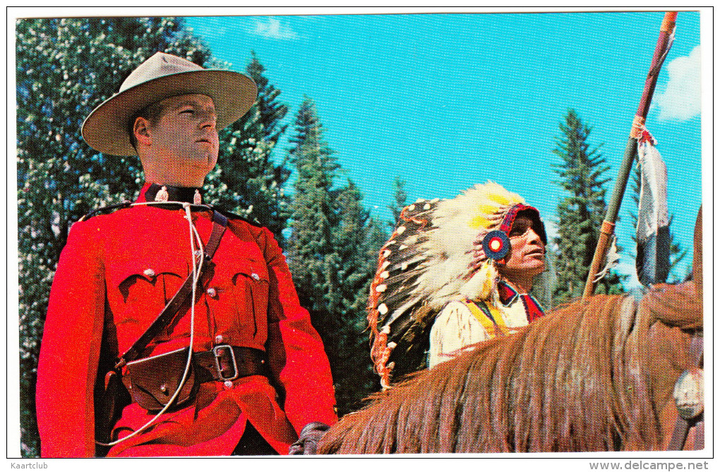 A Officer Of The Royal Canadian Mounted Police & A Canadian Indian Chief In Full Head-dress -  Canada - Politie-Rijkswacht