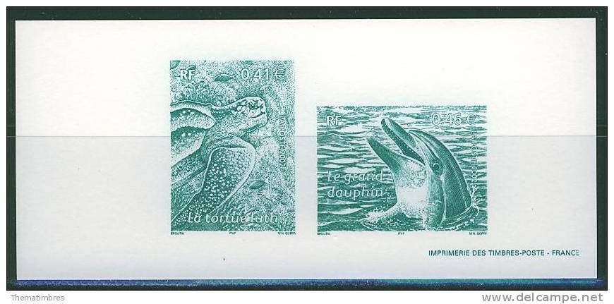 GRA3485 Tortue Luth Grand Dauphin 3485 3486 France 2002 Gravure Officielle - Tortues