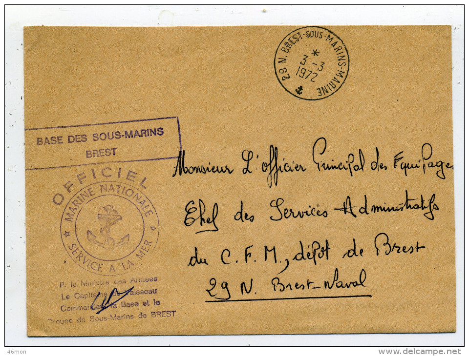 Lettre Avec Cachet Brest-Sous-Marins-Marine. - Posta Marittima