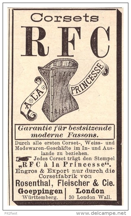 Original Werbung - 1888 - RFC Corset , A La Princese , Rosenthal , Korsett , Corset !!! - Chemisettes & Culottes