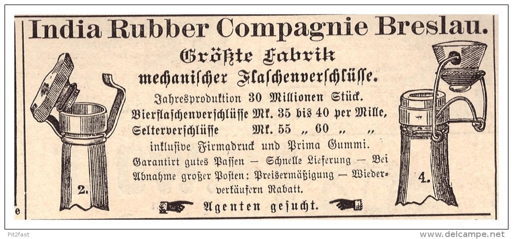 Original Werbung - 1888 - India Rubber Compagnie In Breslau , Flaschenverschlüsse !!! - Bier