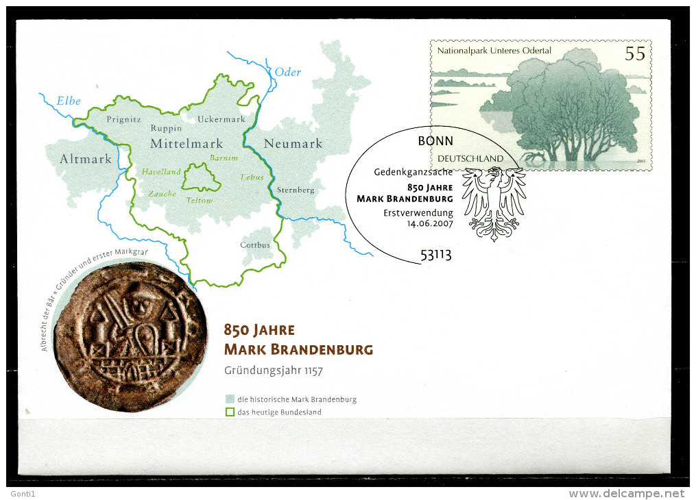 Germany 2007 Plusbrief Mi.Nr.USo 135 Mark Brandenburg M.SST"Bonn-850 Jahre Mark Brandenburg "1 Beleg - Briefe U. Dokumente