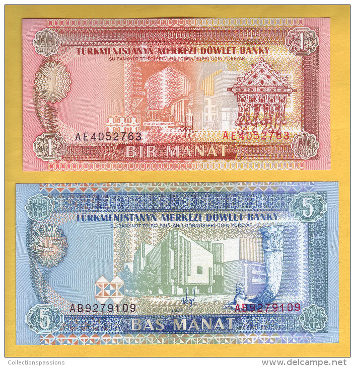 TURKMENISTAN - Lot De 2 Billets 1 Et 5 Manat. 1993. Pick: 1 Et 2. NEUF - Turkmenistan