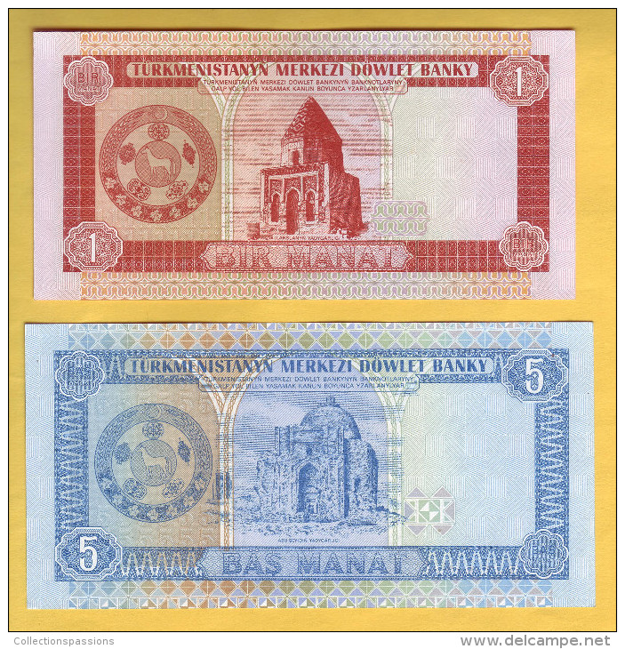 TURKMENISTAN - Lot De 2 Billets 1 Et 5 Manat. 1993. Pick: 1 Et 2. NEUF - Turkménistan