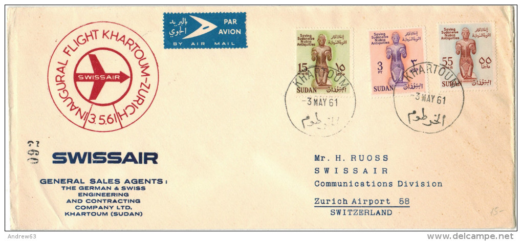 SUDAN - 1961 - First Flight - Premier Vol - Khartoum-Zürich - Swissair - Aerei