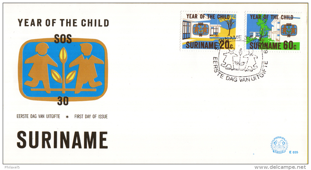 Republiek Suriname - FDC035 - Internationaal Jaar Van Het Kind - 30 Jaar Bestaan Van Het SOS-Kinderdorp - Z 183-184 - Suriname