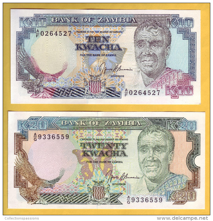 ZAMBIE - Lot De 2 Billets 10 Et 20 Kwacha. 1989-91. Pick: 31b Et 32b. NEUF - Zambia