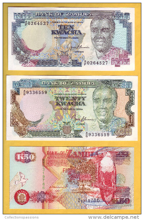 ZAMBIE - Lot De 3 Billets 10, 20 Et 50 Kwacha. 1989-91. Pick: 31b, 32b Et 37a. NEUF - Zambia