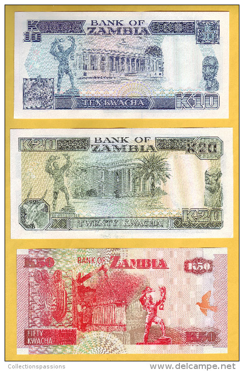 ZAMBIE - Lot De 3 Billets 10, 20 Et 50 Kwacha. 1989-91. Pick: 31b, 32b Et 37a. NEUF - Zambia