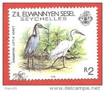SEYCHELLES USATO - 1990 - Zil Elwannyen Sesel - Dimorphic Little Egret - 2 Rs - Michel ---- - Seychelles (1976-...)