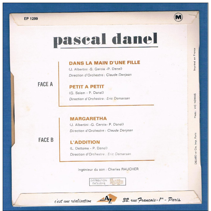 PASCAL DANEL - VINYLE 45 Tours - Réf. EP 1299 - Disques AZ - Année 1969 - Autres - Musique Française