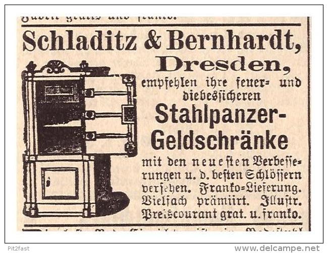 Original Werbung - 1888 - Panzerschrank , Tresor , Schladitz & Bernhardt In Dresden !!! - Werbung