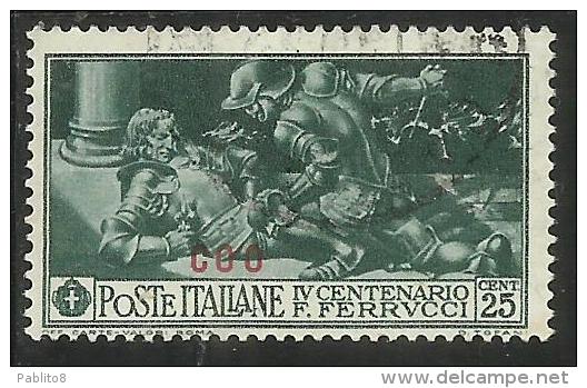 COLONIE ITALIANE EGEO 1930 COO (COS) FERRUCCI CENT. 25 CENTESIMI USATO USED OBLITERE´ - Aegean (Coo)