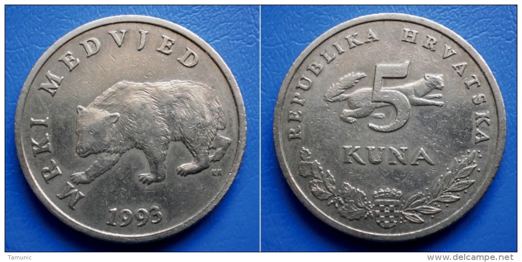 CROATIA  5 Kuna 1993 BEAR (MRKI MEDVJED) - Croatia