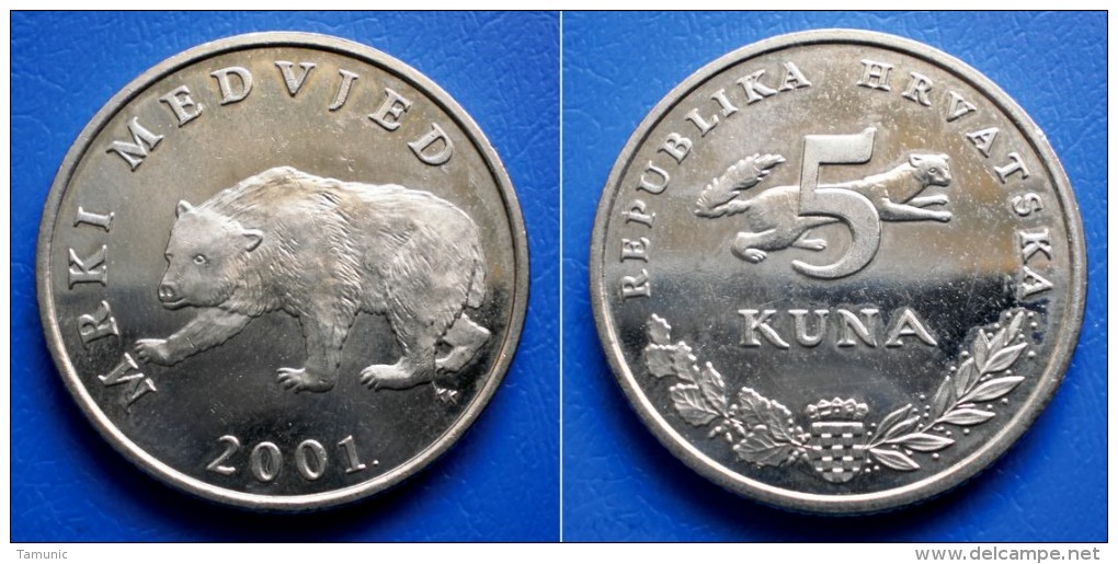 CROATIA  5 Kuna 2001 BEAR (MRKI MEDVJED) - Croatie