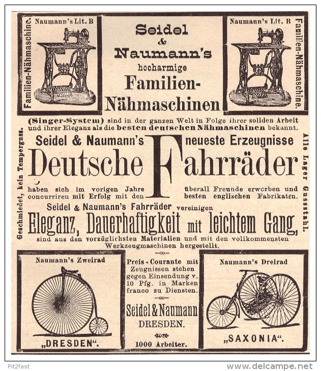 Original Werbung - 1888 - Deutsche Fahrräder , Seidel & Naumann In Dresden , Saxonia ,Fahrrad , Bicycle !!! - Sonstige & Ohne Zuordnung