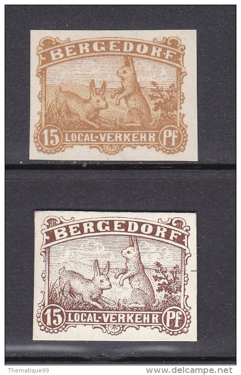 Epreuve Poste Locale Allemande Bergedorf (1887), Proof, Probedruck : Lapin, Rabbit, Kaninchen - Conigli