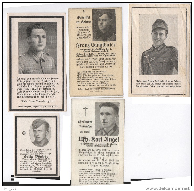 5 Avis De Décès Armée Allemande Sterdebild Death Cards 1941- 1944 Guerre 39-45 Wwii - 1939-45