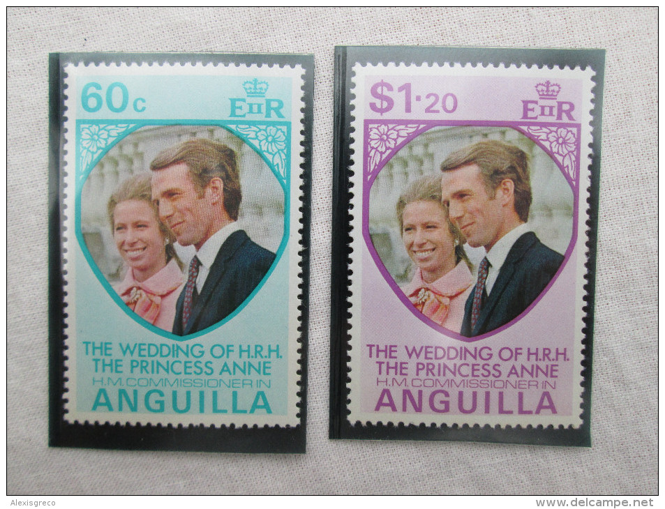 ANGUILLA 1973 ROYAL WEDDING Princess ANNE To MARK PHILLIPS SET TWO STAMPS MNH. - Anguilla (1968-...)