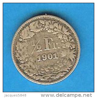 Monnaies ) Suisse - 1/2 Franc  - 1901  - Argent - - Otros & Sin Clasificación