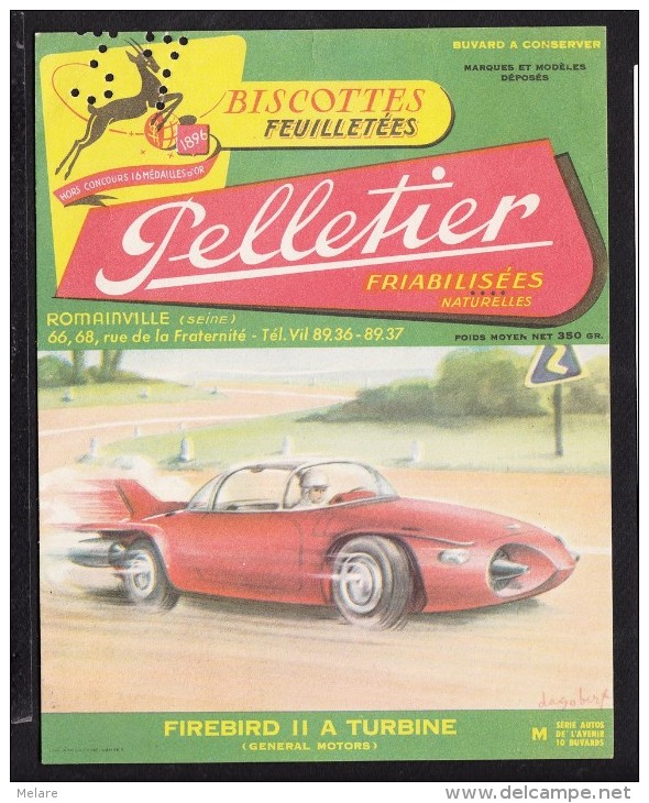 Buvard Biscottes PELLETIER Voiture Automobile Firebird II à Turbine General Motors - Zwieback