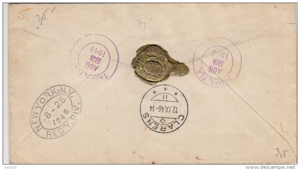 TOWARD UNITED NATIONS, LUXEMBOURG AND NORWAY FLAGS, STAMPS ON REGISTERED COVER, 1946, USA - Briefe U. Dokumente