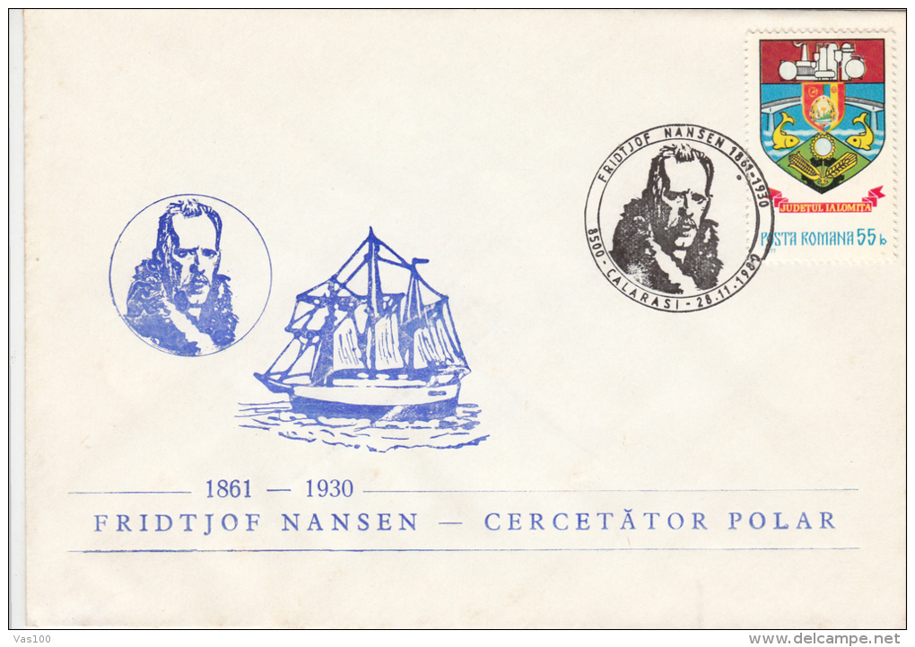 FRIDTJOF NANSEN, POLAR EXPLORER, SHIP, SPECIAL COVER, 1980, ROMANIA - Explorateurs & Célébrités Polaires