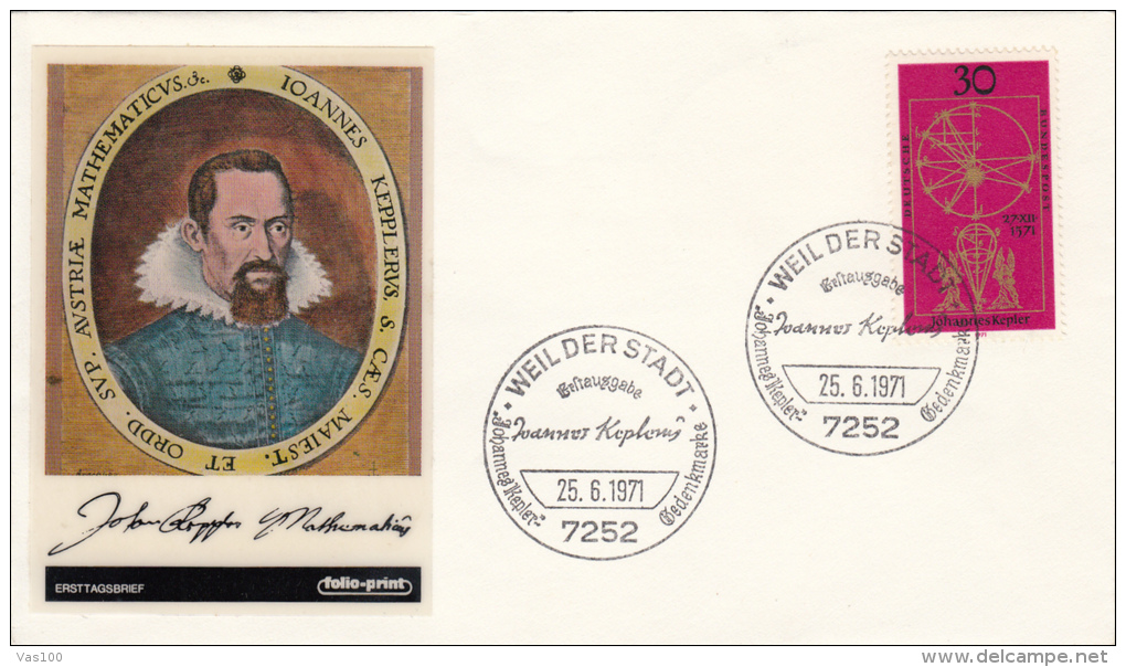 JOHANNES KEPLER, MATHEMATICIAN, COVER FDC, 1971, GERMANY - Computers