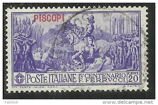 EGEO 1930 PISCOPI FERRUCCI CENT. 20 CENTESIMI USATO USED OBLITERE´ - Egée (Piscopi)