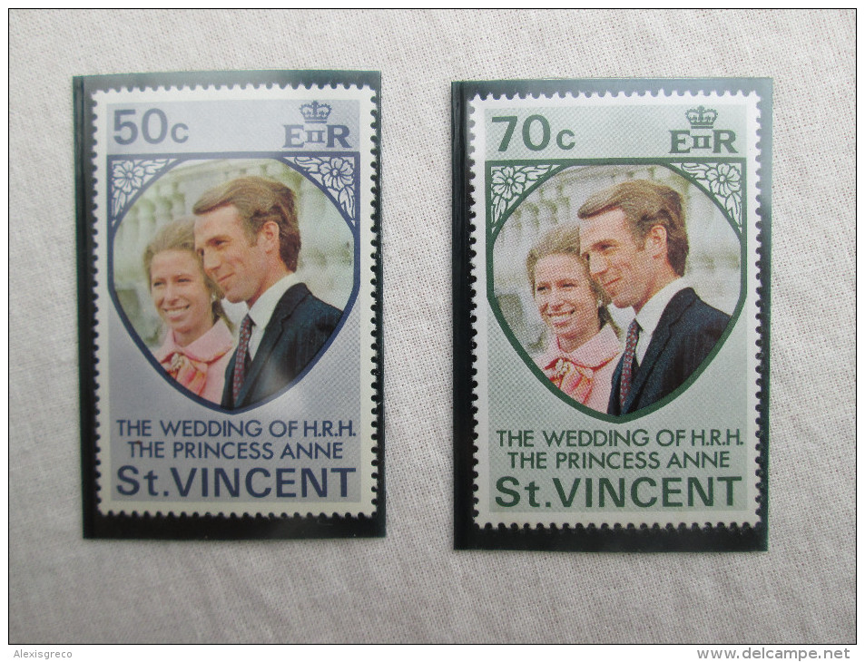 ST.VINCENT 1973 ROYAL WEDDING Princess ANNE To MARK PHILLIPS FULL SET TWO STAMPS MNH. - St.Vincent (...-1979)