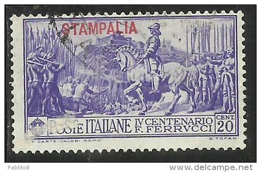 EGEO 1930 STAMPALIA FERRUCCI CENT. 20 CENTESIMI USATO USED OBLITERE´ - Aegean (Stampalia)